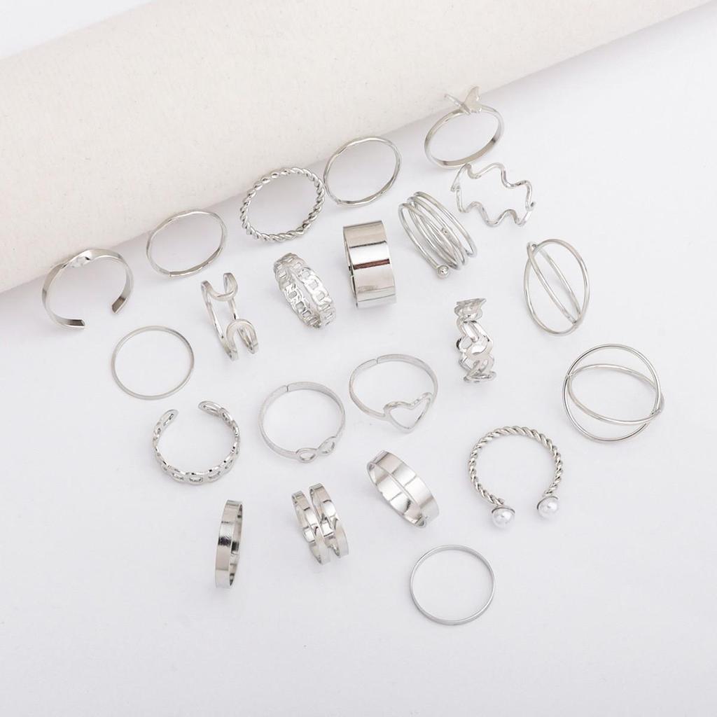 22-Piece Open Multi-Joint Heart and Butterfly Ring Set for Women