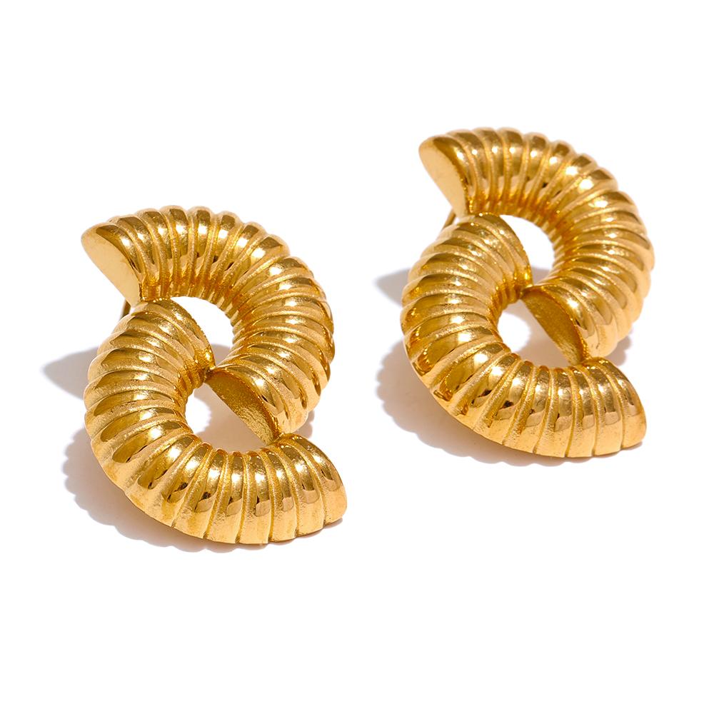 Yhpup Stylish Unique Sleek Stainless Steel Metal Geometry Hollow Stud Earrings for Women Texture Personalized Chic Jewelry