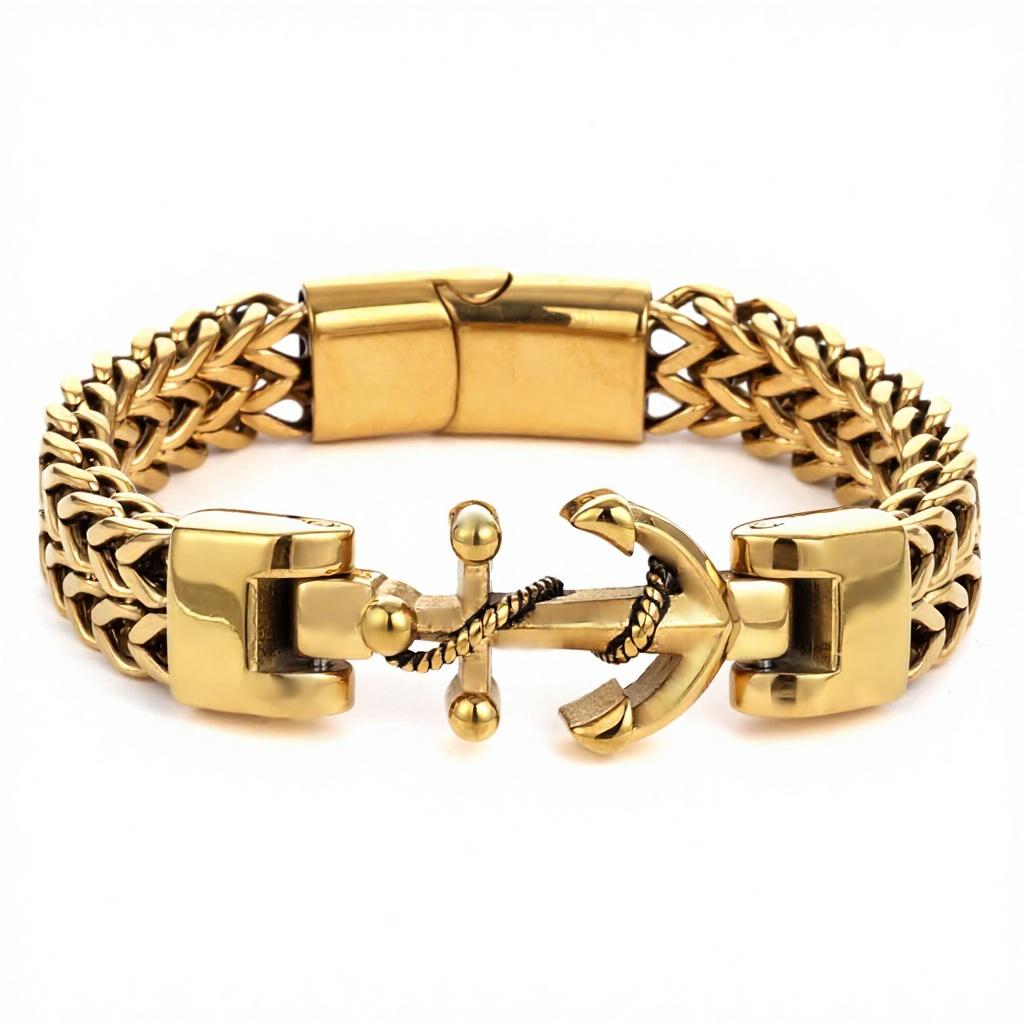 Classic Vintage Stainless Steel Anchor Bracelet Polished Double-Row Reversible Chain Unisex Cuban Link Gift