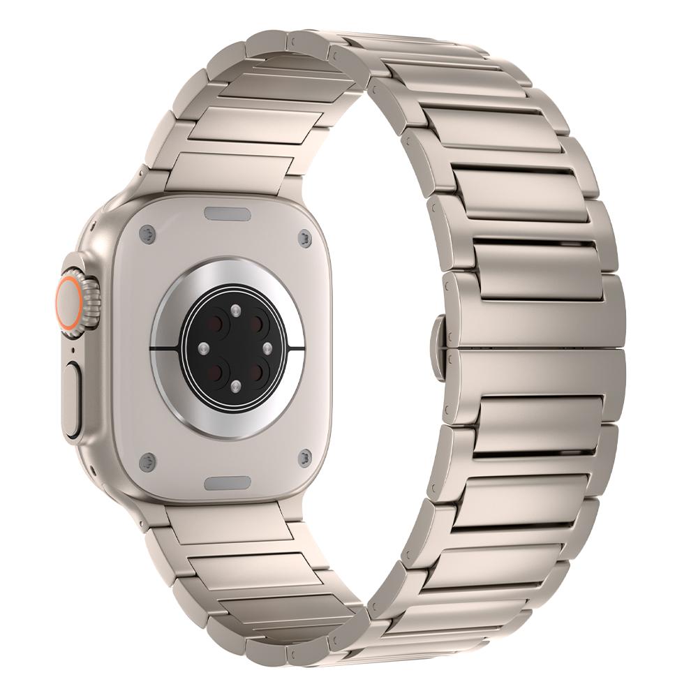 Keepwin 3 Bead Metal Grade II Titanium Watch Bracelet Butterfly Buckle Strap for IWatch Apple Watch Ultra 49 45 mm