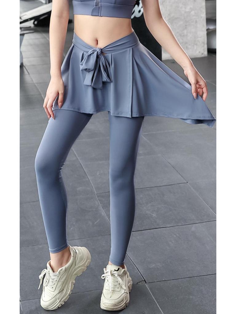 Женские брюки-юбка для йоги с высокой талией - Утягивающие, дышащий ледяной шелк, стиль из двух частей для бега и фитнеса