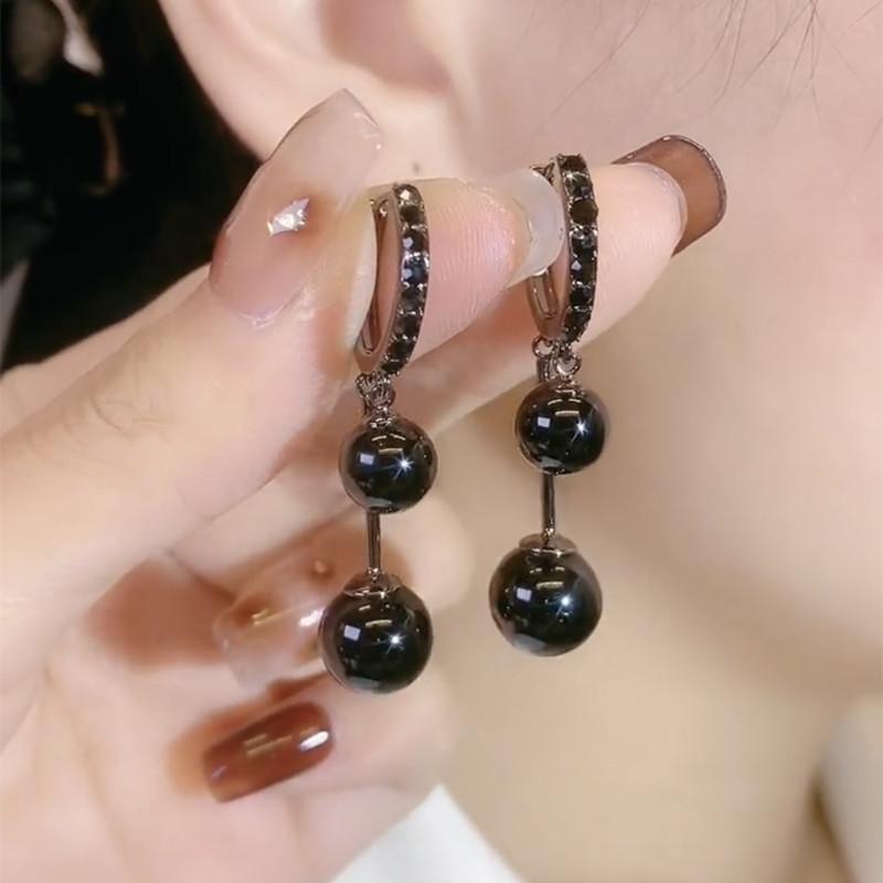 Темпераментные черные серьги в стиле ретро с шариками для женщин, роскошный дизайн, элегантные висячие серьги, ювелирные изделия