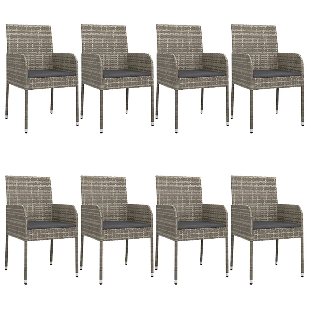 9 piece garden dining set with cushions black and gray poly rattan