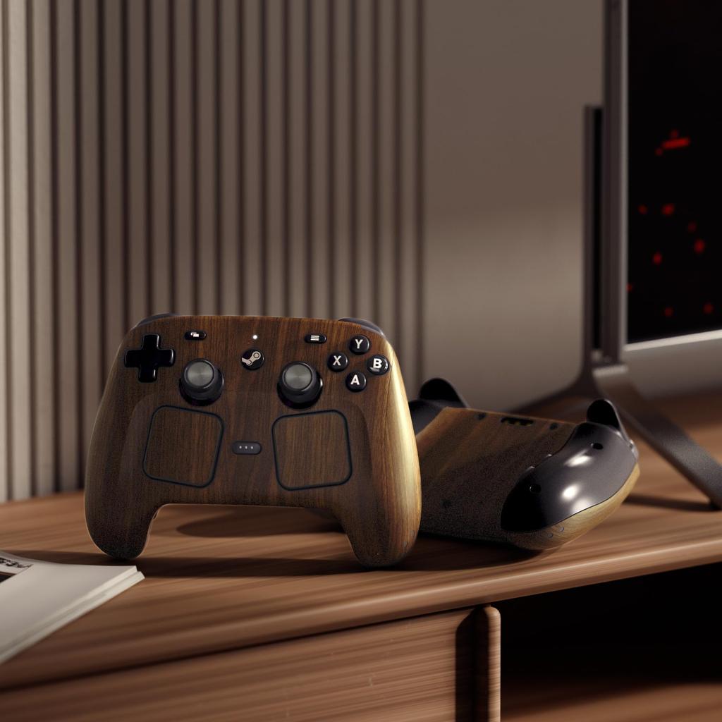 PlayVital Комплект скинов для Steam Controller 2, текстура под дерево, совместим с моделью Steam Controller 2026, 3 предмета (Деревянная отделка) -