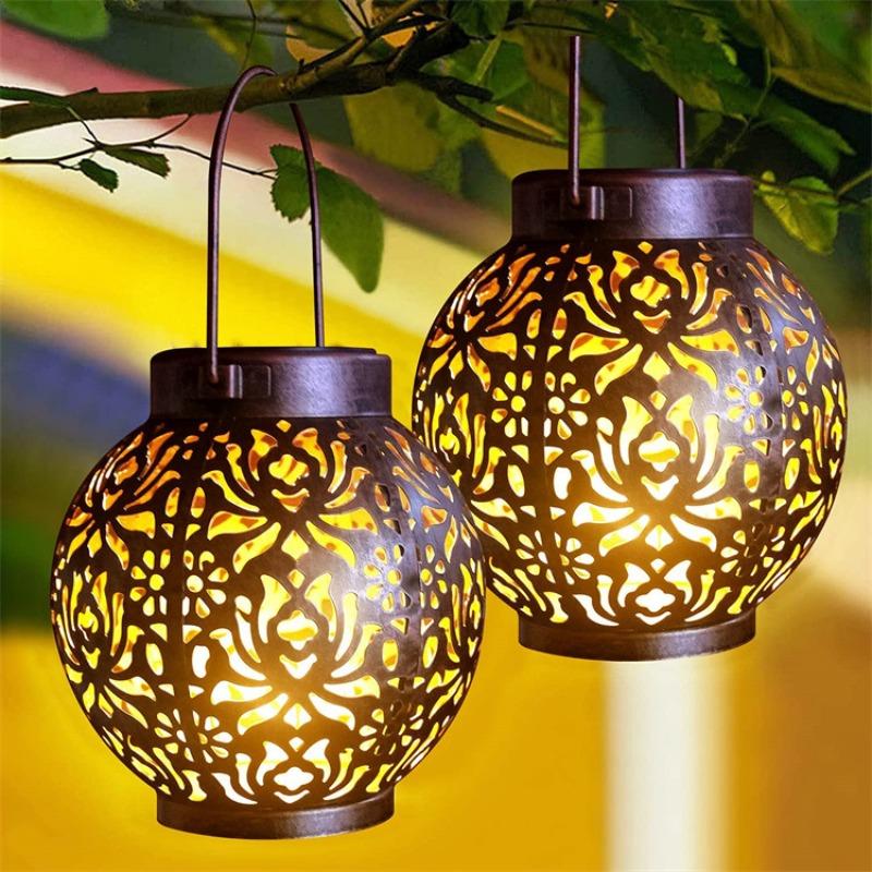 Outdoor Garden Solar Light Iron Art Hanging Light Hollow LED Landscape Light Garden Decoration Projection Light Waterproof