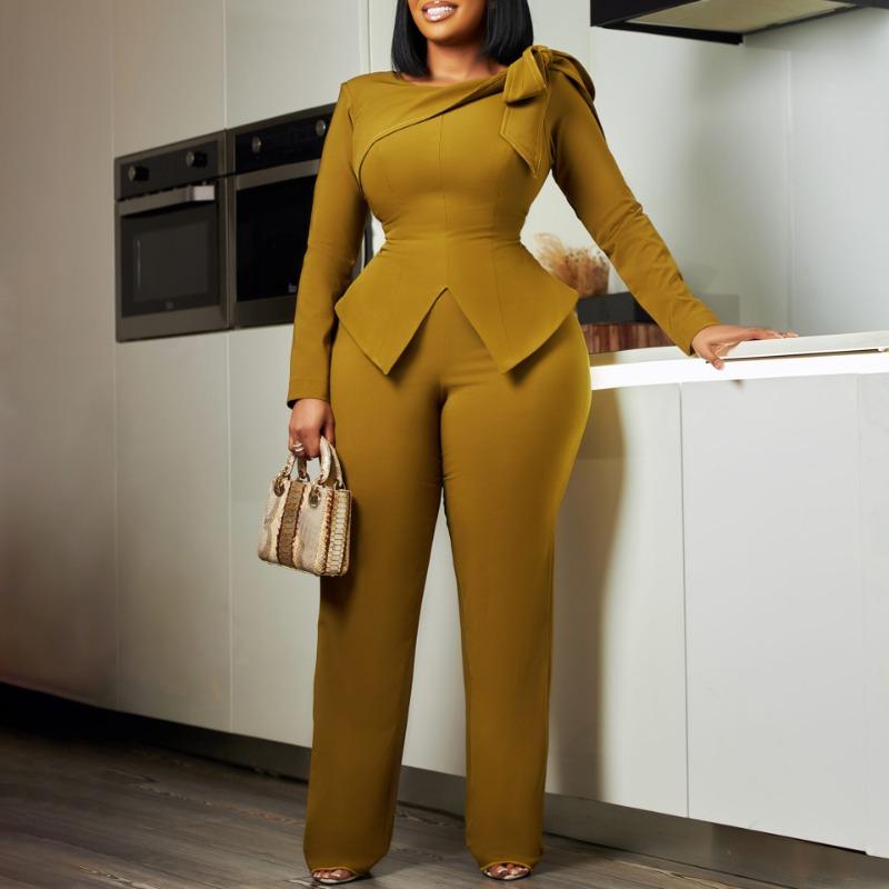 Женский комплект из топа и брюк больших размеров, новый модный темперамент с длинными рукавами