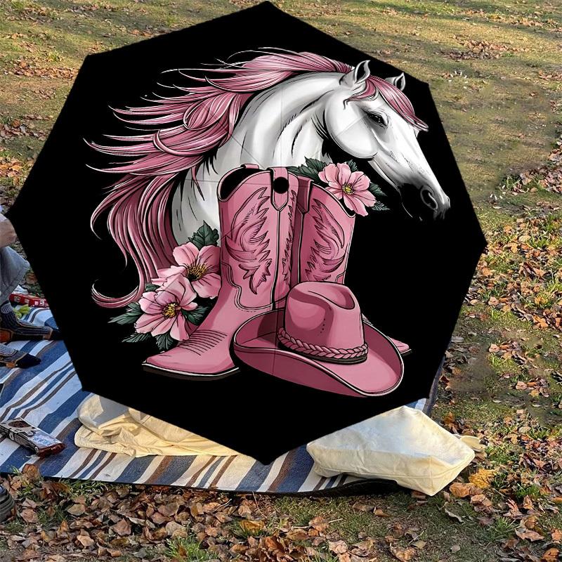 1PC cowgirl, boots Automatic Open/Close Umbrella Compact Folding Umbrella with 8-Rib Shaft lightweight esign, Fashion Lovers1240A