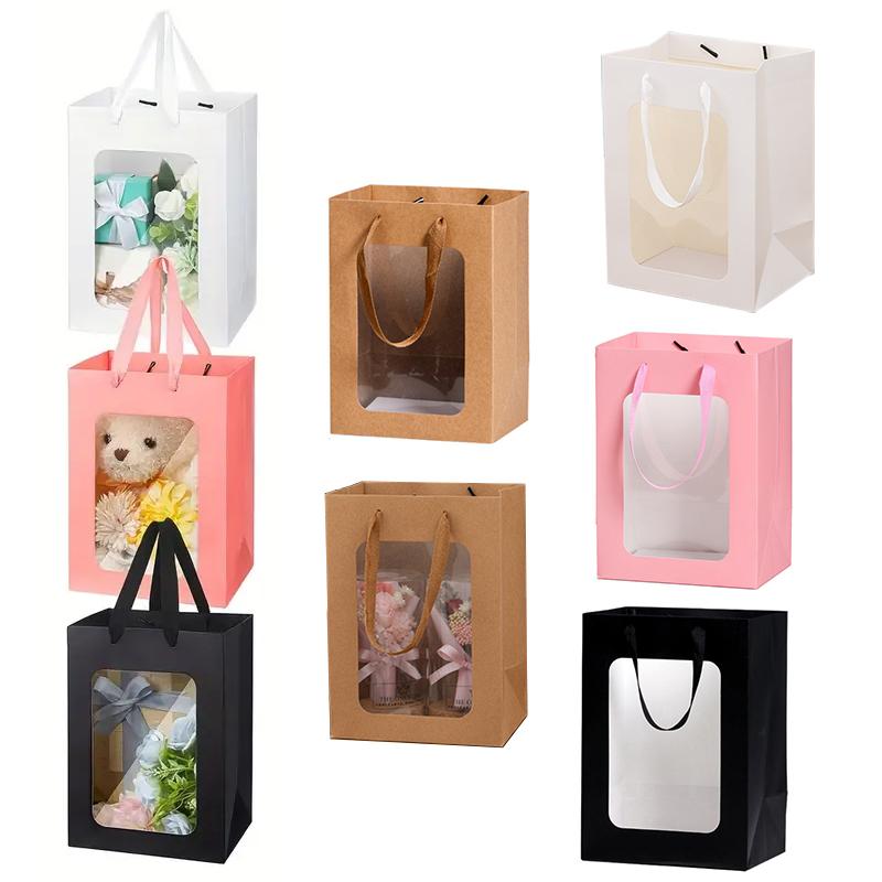 12 шт. прозрачный подарочный пакет с окном, подарки для покупок, коробки с окном из ПВХ, сумка для выпечки, коробки для конфет, тортов с ручками 18x13x25 см