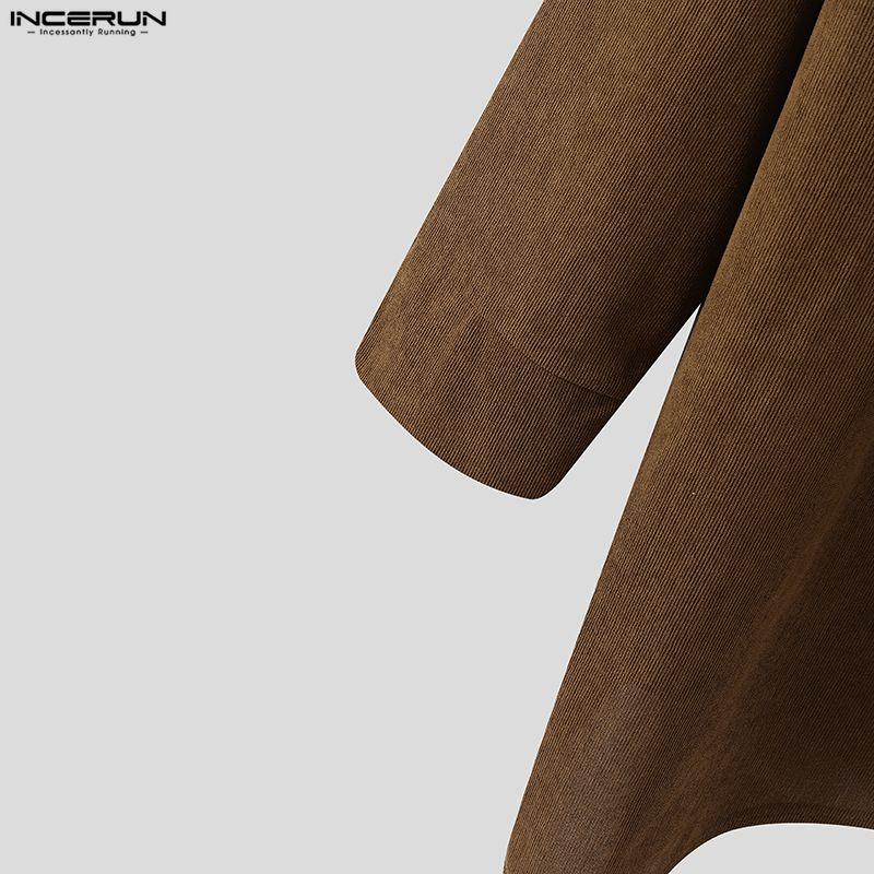 INCERUN Autumn Men Swing Collar Long Sleeve Irregular Casual Loose Ribbed Tops T-shirts