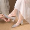 Thick Silver Glitter Heels Pumps Women Luxury Pointed Toe Party Wedding Shoes Woman Plus Size 42 Shallow High Heels Pumps Ladies