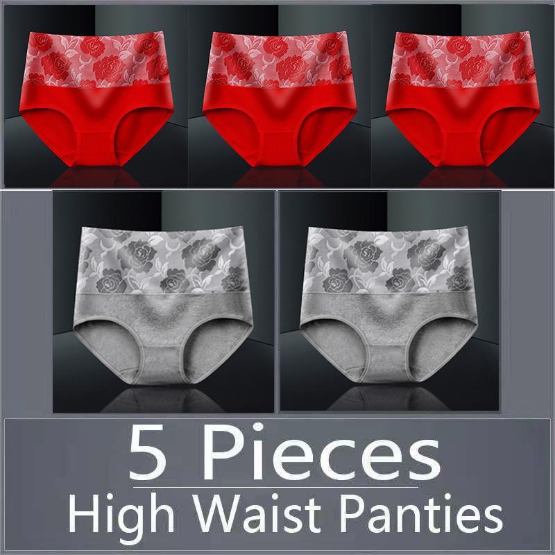 5 шт., женское нижнее белье с высокой талией, хлопковые дышащие трусики, женские трусы, большие размеры, нижнее белье