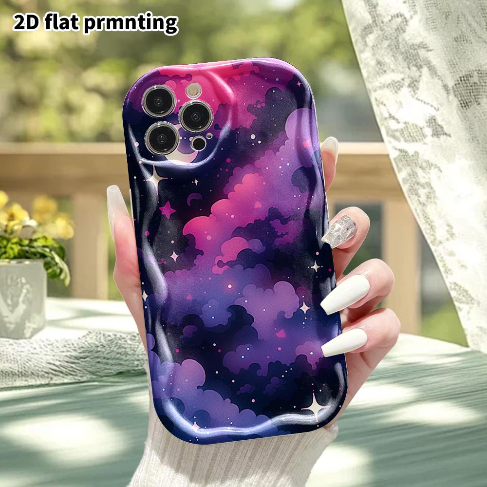 Phone Case: 2D flat, fits iPhone 12 Pro to 18, phone decoration, pink-purple dark night, perfect gift for Christmas and Halloween