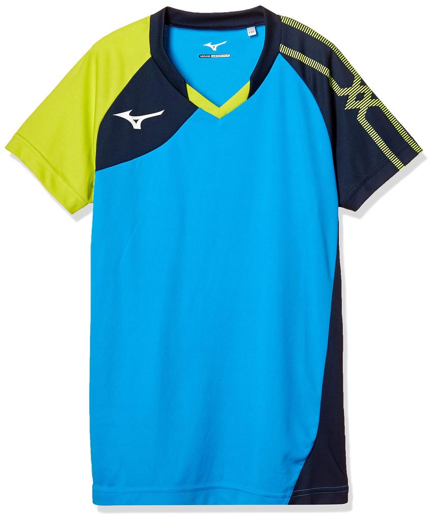 Mizuno Volleyball Game Shirt Diva Blue x Dress Navy x Lime Japan Size L to Japanese Size (Short Sleeve) V2MA9001, Green, (equivalent L)