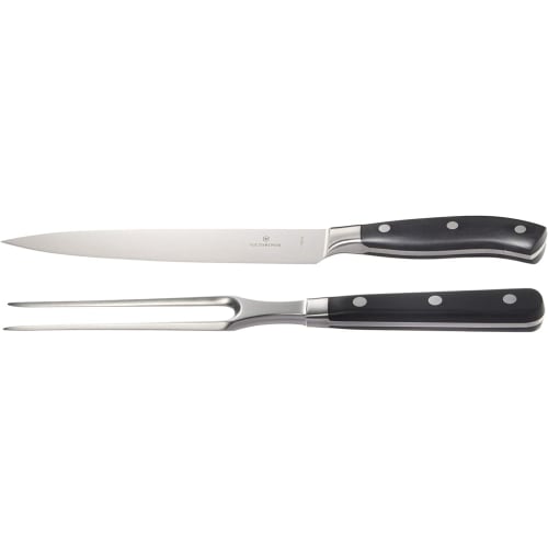 VICTORINOX Carving Set, Knife and Fork Set, Black, Professional-Grade Knives for BBQ and Steak Grilling, Grand Ma?tre, Forged, 7.7243.2