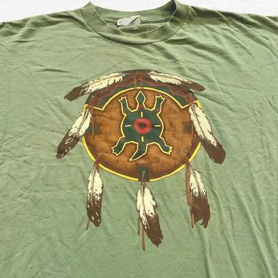 Винтажная футболка 90-х GREEN TURTLE SHIELD CHEYENNE коренной американец XL мягкая