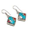 Tibetan Turquoise, Coral Handmade Jewelry Earring 1.42" S6Z41
