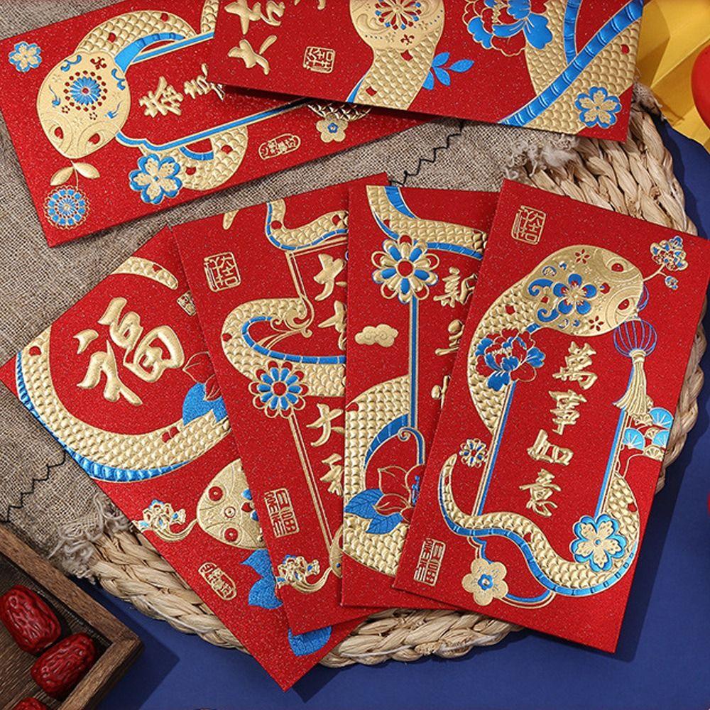 6pcs Blessing 2025 Snake Year Red Pouch Snake Pattern Money Packet Cute Lucky Money Pockets Bonus