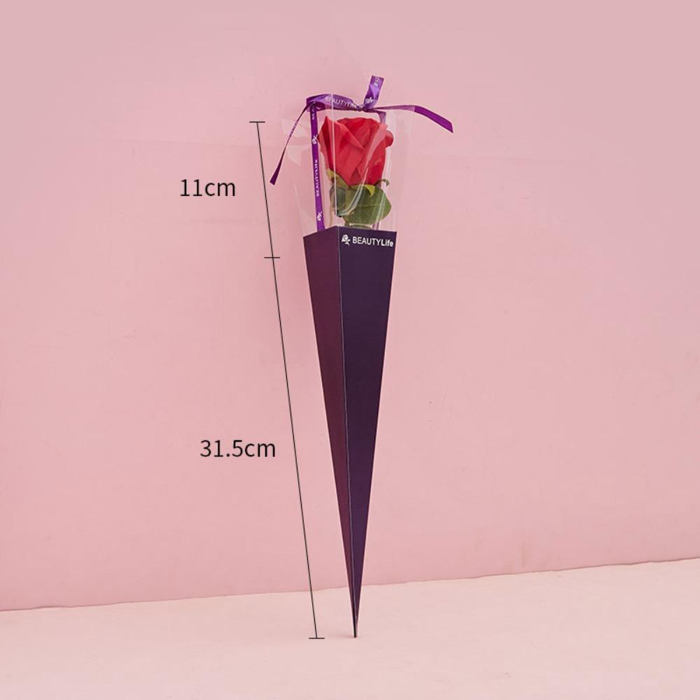 10Pcs Single Rose Bouquet Wrapping Paper Plastic Triangular Box  for Flowers Valentine's Day