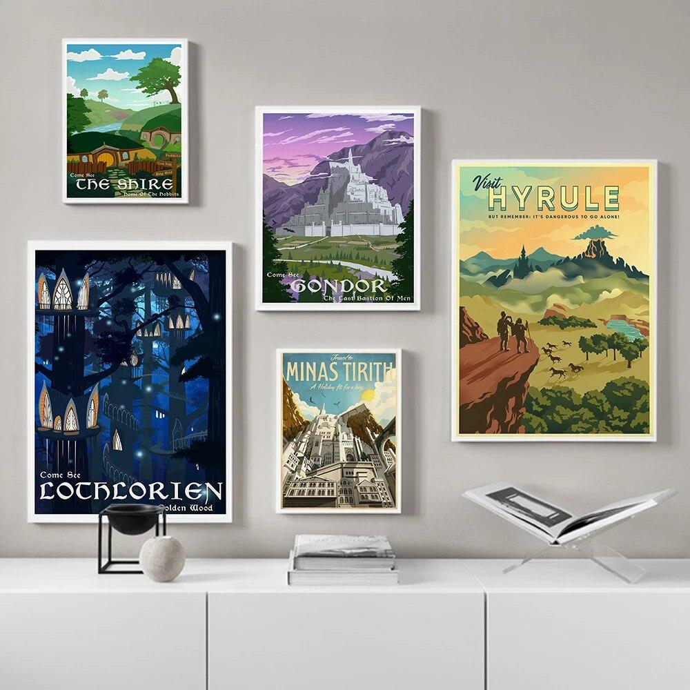 Толкиен Путешествия Холст Картина Средиземье Пейзаж Кольца Плакаты и принты Настенные художественные фотографии Подарки Гостиная Домашний декор Без рамки