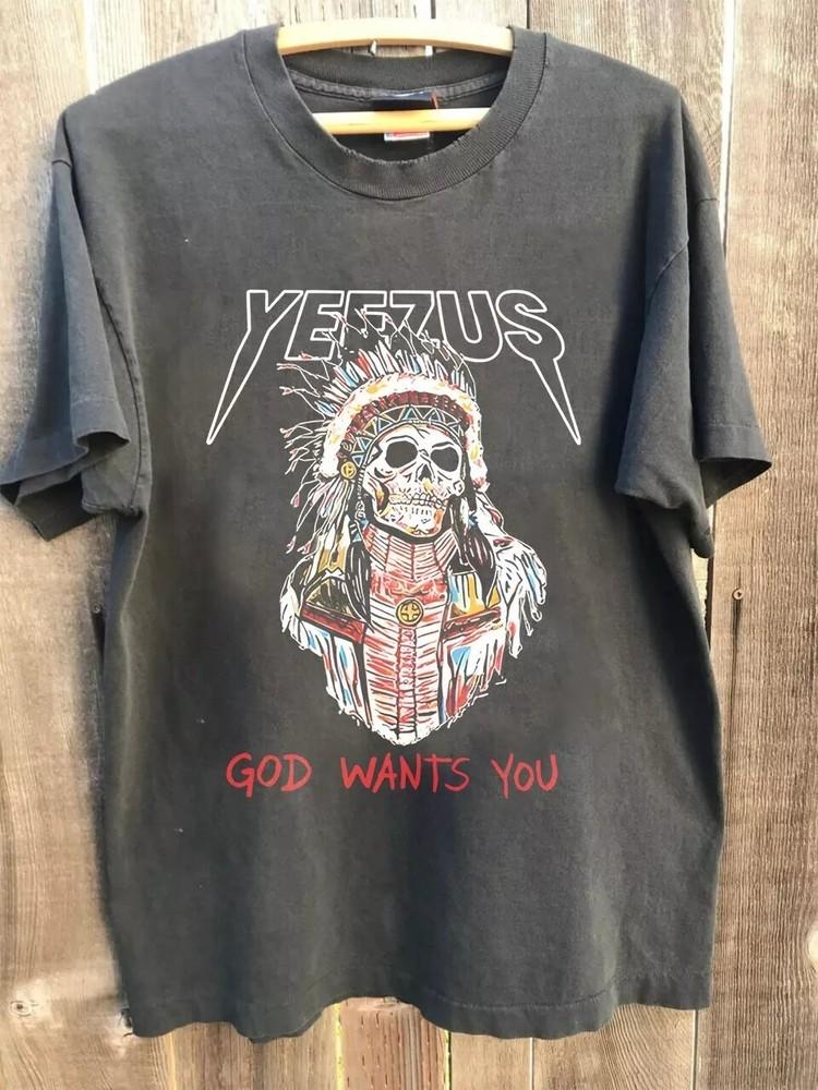 Футболка Kanye West Yeezus God Wants You, Винтажная футболка унисекс Yeezus 90-х годов, Угольно-серая футболка унисекс