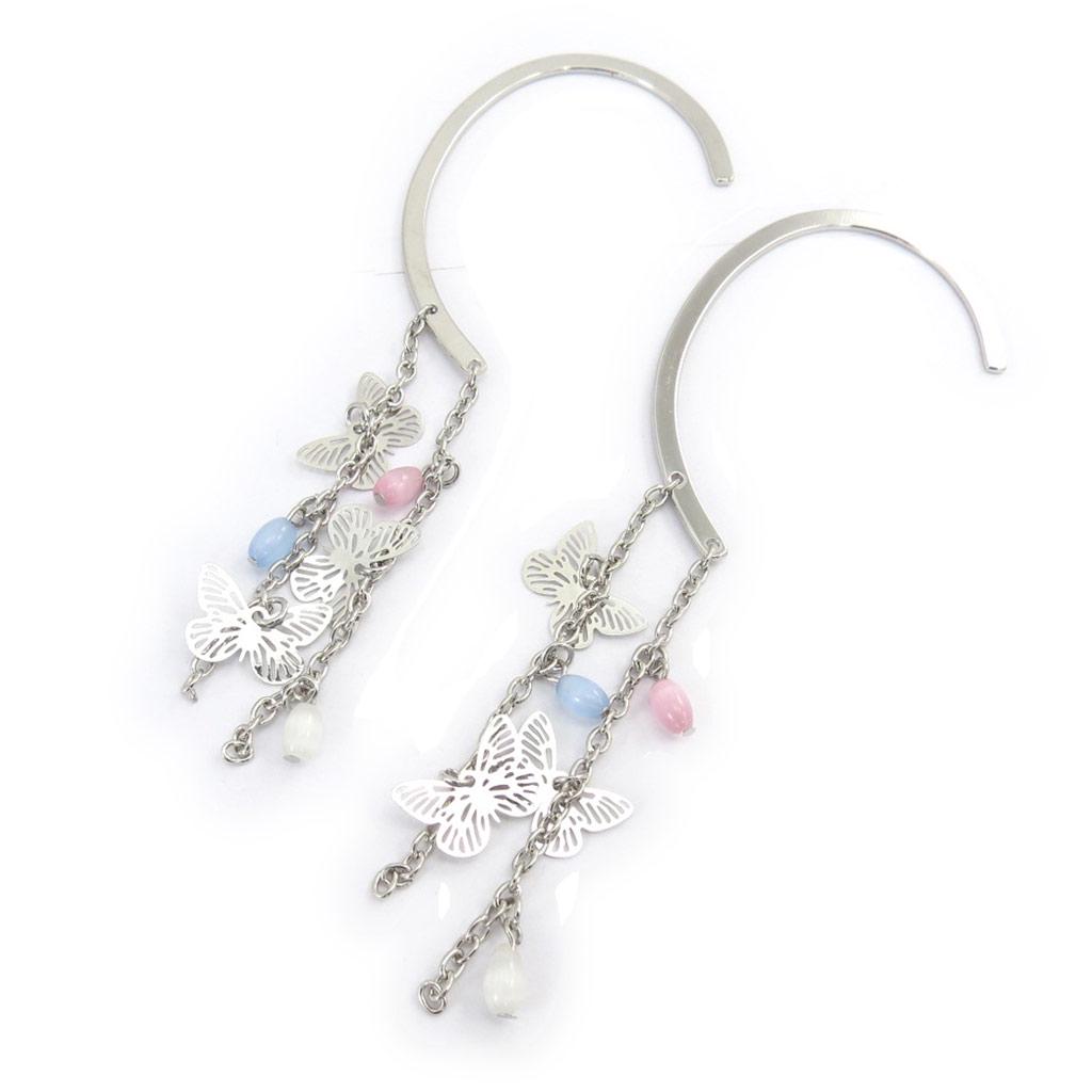 Les Trésors De Lily [K0276] - Серёжки "Бабочки" розово-голубые.