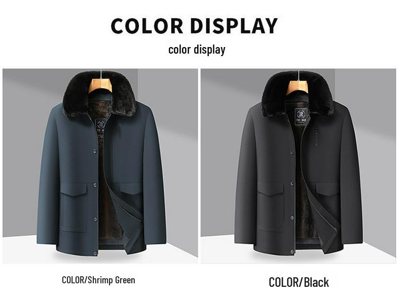 Мужская куртка большого размера в стиле business casual с флисовой подкладкой и съемным меховым воротником - Зимняя коллекция 2025