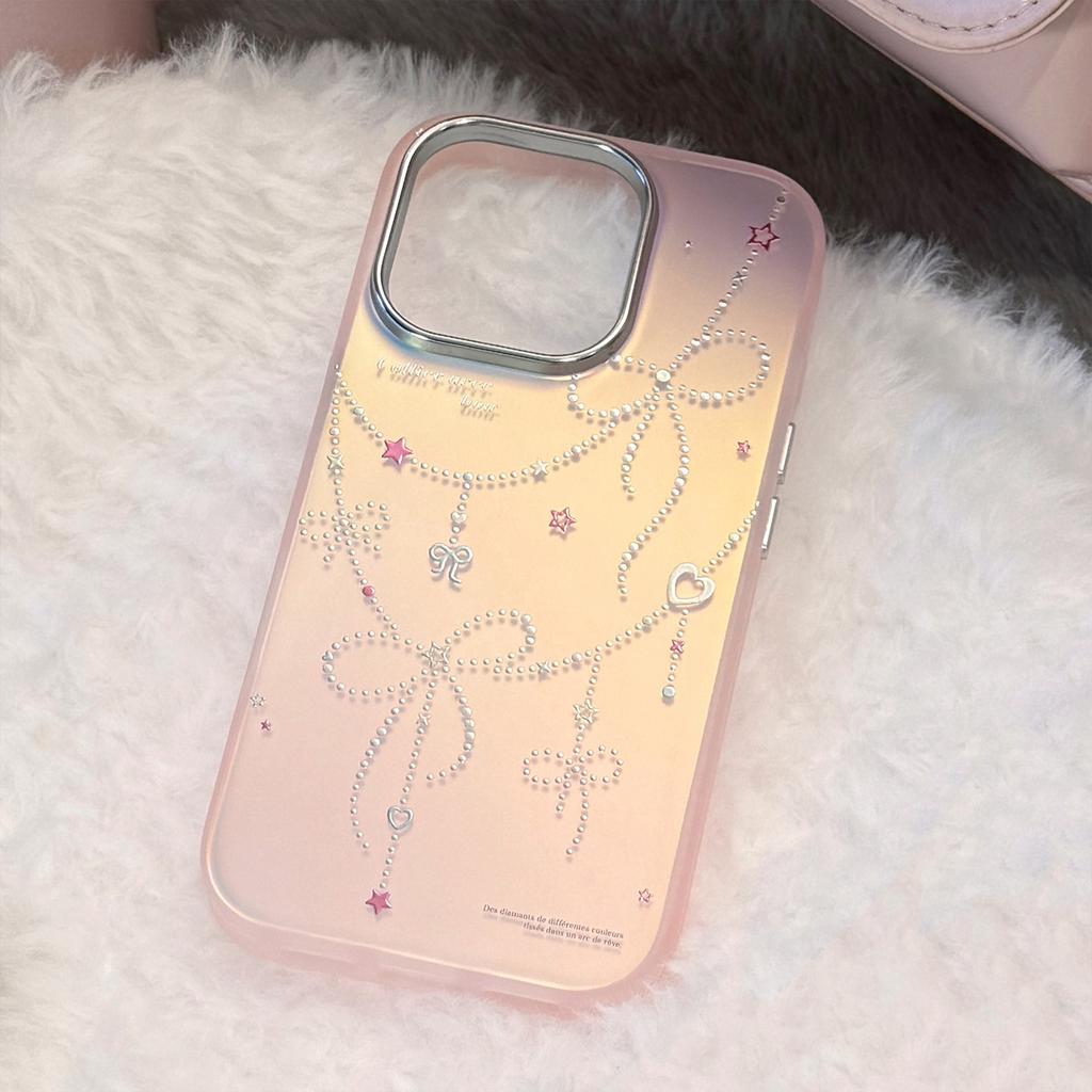 Позолоченный стиль принцессы для чехла на телефон IPhone17 15 Розовый Лазерный Бант 16 Promax Противоударный 13 Жесткий