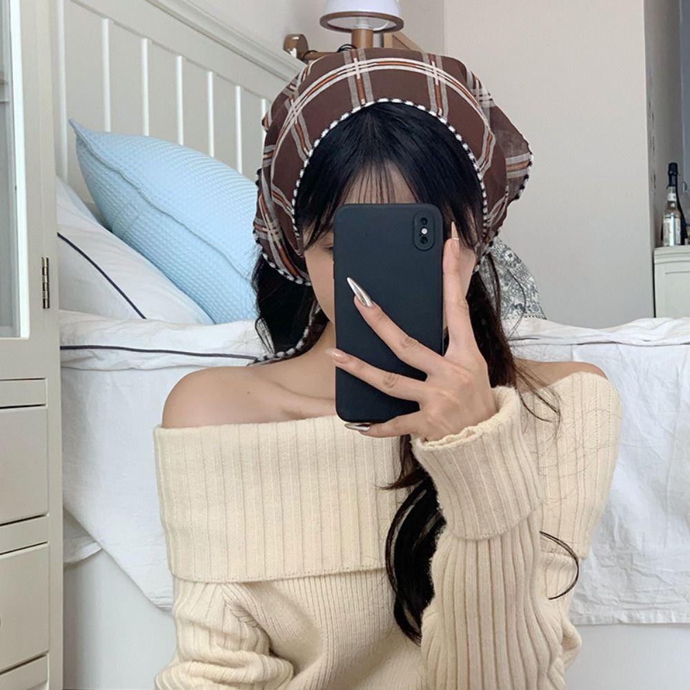 Thin Lattice Headscarf Turban Triangular Hair Band Sweet Pastoral Style Headscarf Summer