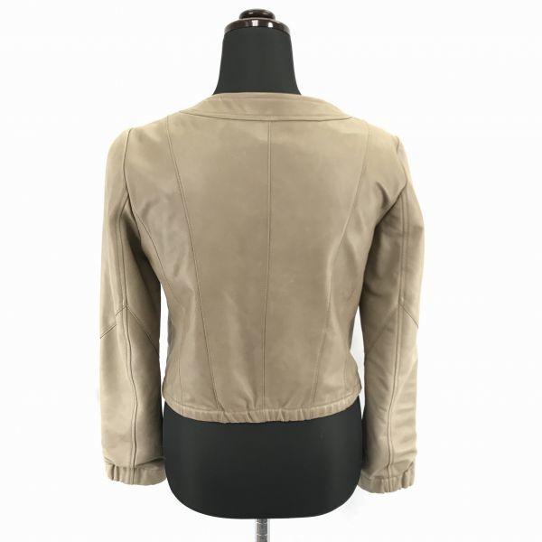 Araara Genuine Leather Lambskin Riders Jacket 1 S Beige Full Zip No Collar Short Length Zip Pocket(USED)