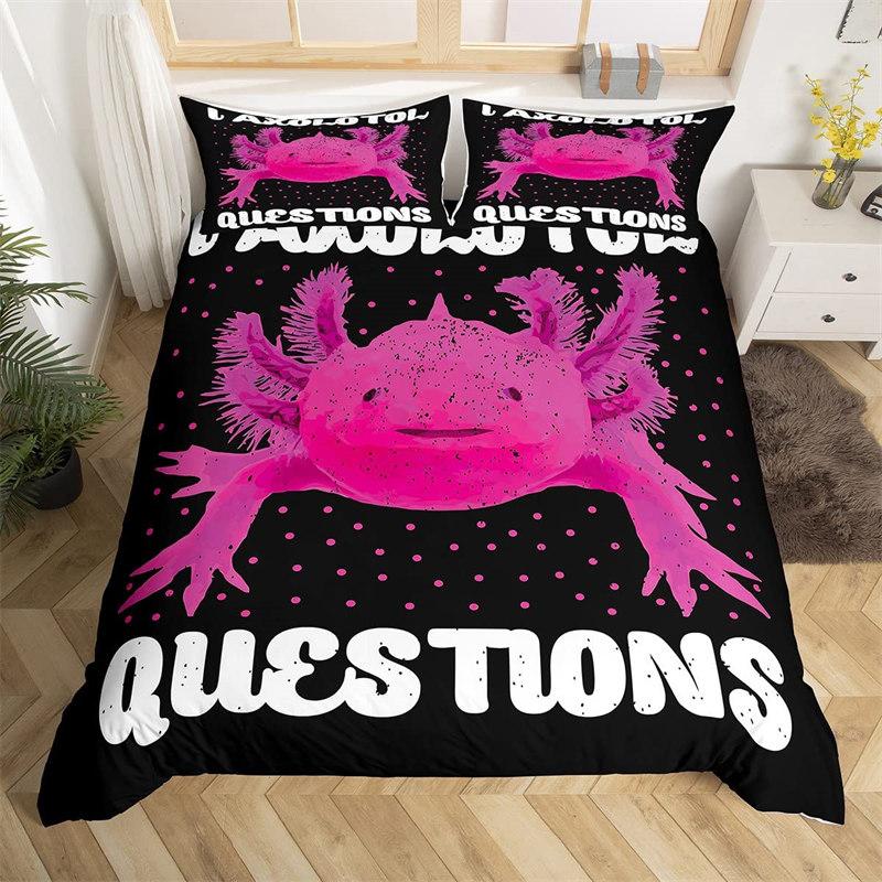 Cartoon Axolotl Duvet Cover Full For Kids Boys Girls Toddlers Kawaii Axolotl Bedding Set Cute Sea Weed Coastal Comforter Cover