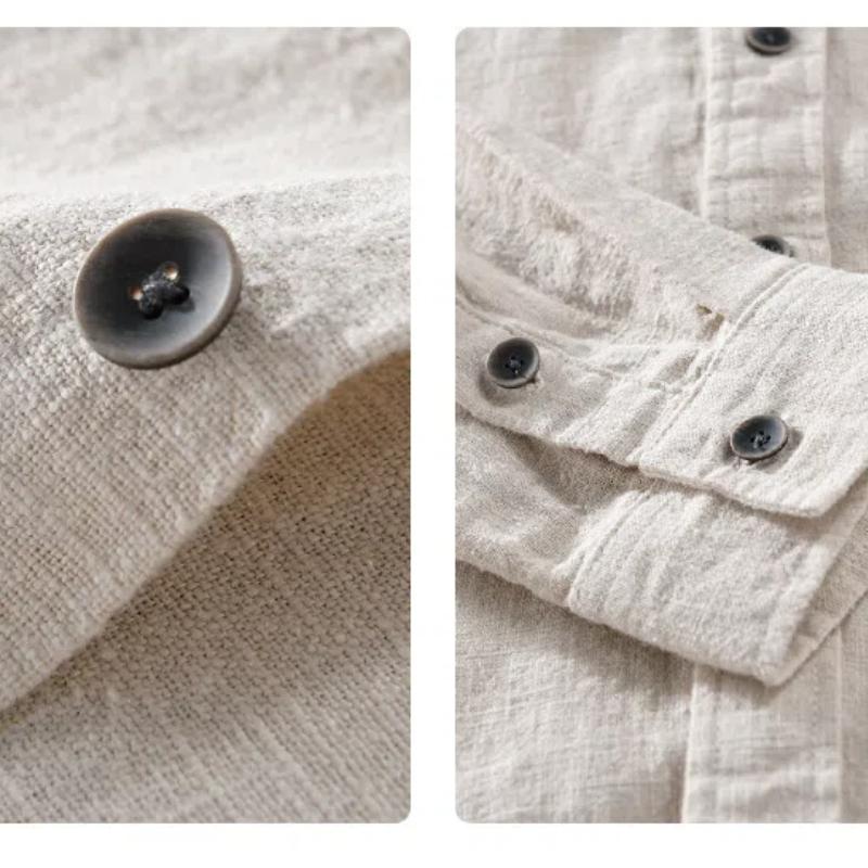 Long Sleeve Cotton Linen Man Shirts Summer Tops Classical Turn-down Collar Green Button Shirt Daily Men's Casual Shirt Beach Breathable Shirt