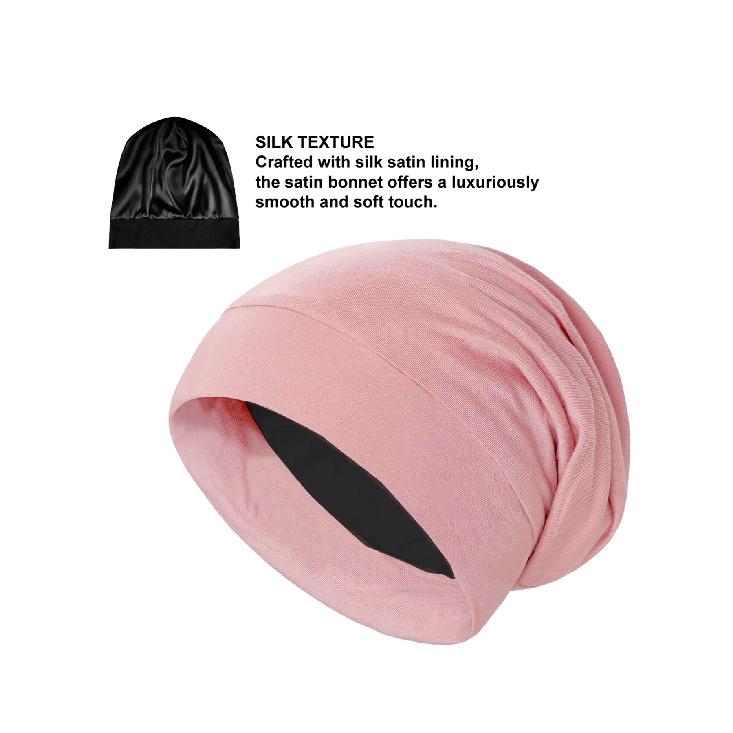 Women's Satin Bonnet Sleep Cap, Luxury Silk Satin Lined Night Hat, Anti-Frizz Hair Cover for Sleeping, Soft & Breathable Black B