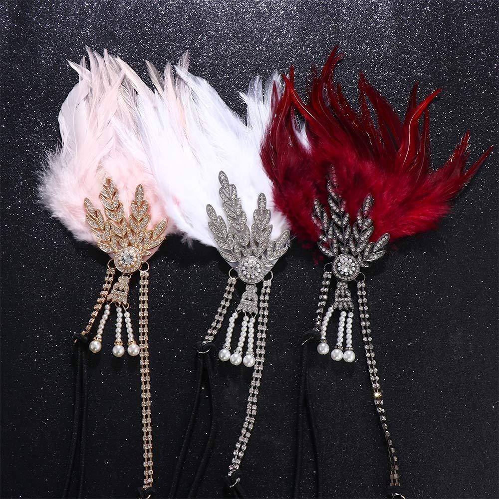 Black Sequin Feather Headwear Rhinestone Beaded Korean Style Headband  Cosplay Event