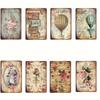 Pcs 7.8×11.8in European Vintage Tin Paintings - Travel Music Flower Hot Air Balloon Decor - Indoor/Outdoor Wall Art for Home/Bar/Cafe
