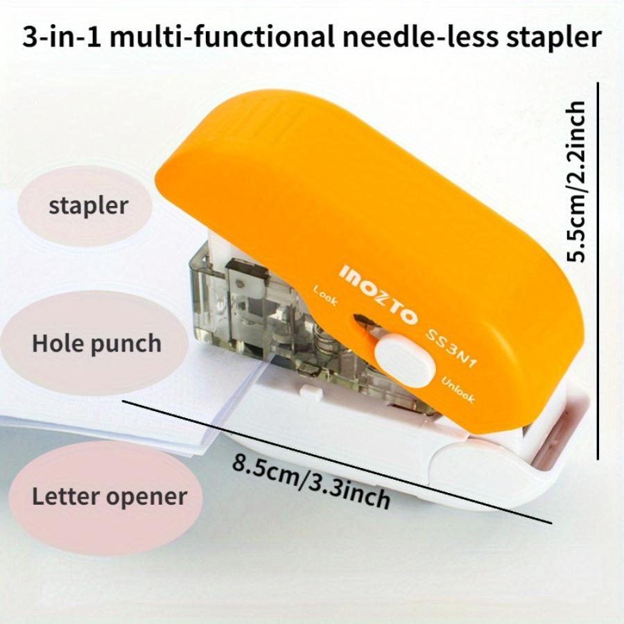 1 шт. Креативный степлер 3-в-1 Мини Портативный Нажимной Экономия усилий Многофункциональный Безигольный степлер Дырокол Открыватель для писем