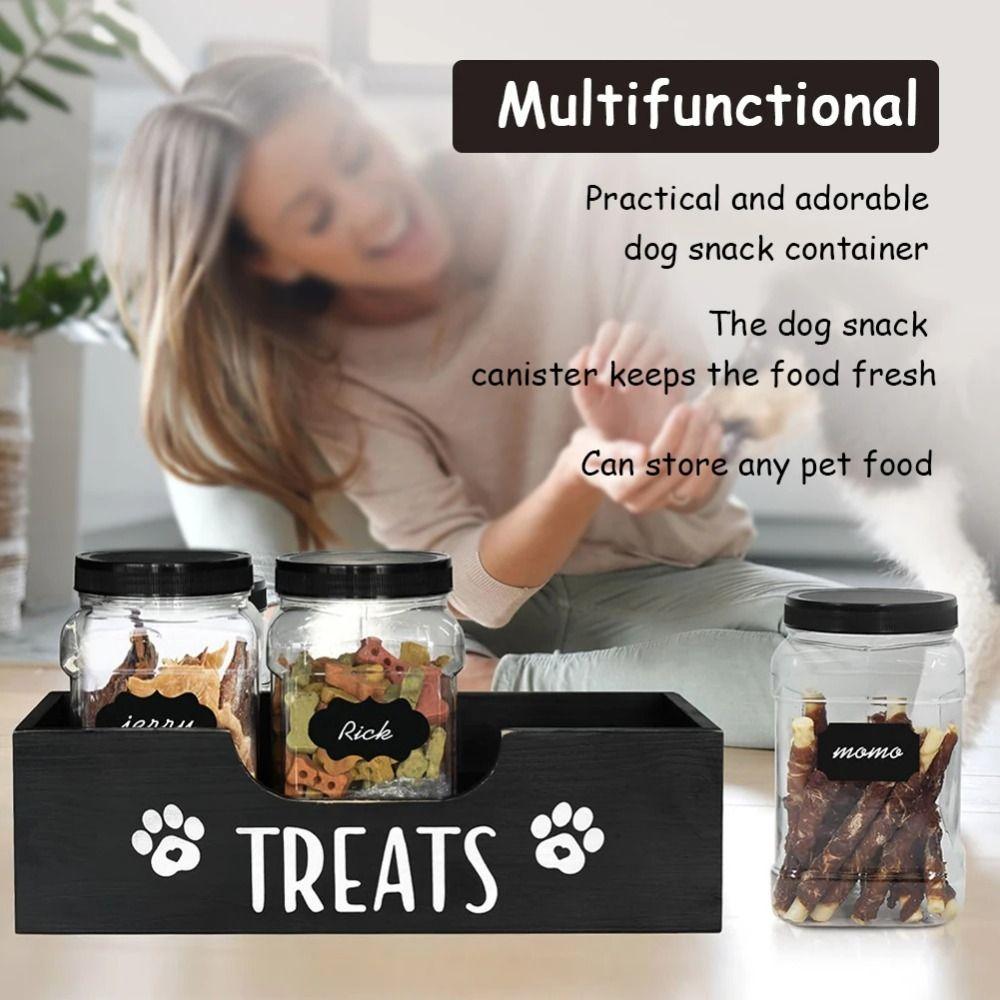 Creative Wooden Dog Treat Container Sturdy Dog Food Storage Holder  Pet Accessories