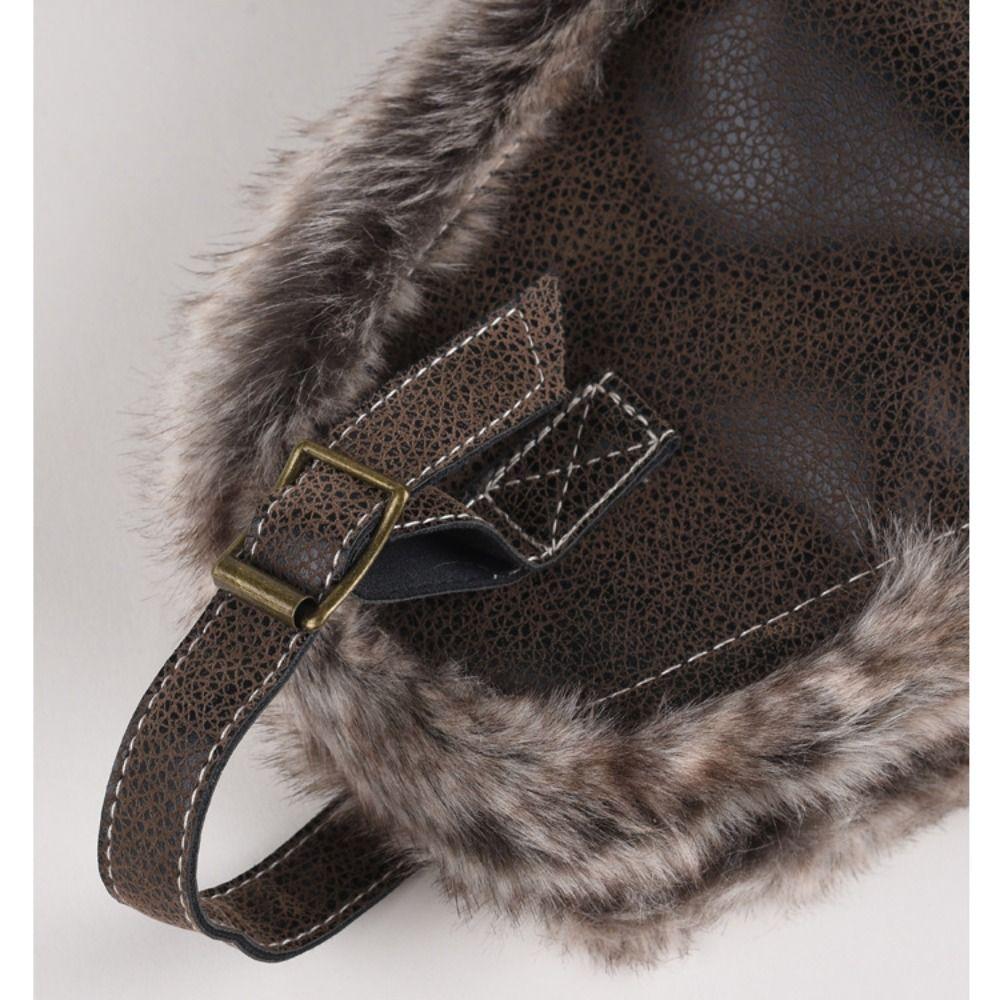 Faux Fur Lined Winter Trapper Hat Leather Snow Cap With Ear Flap Women Men Ski Ushanka