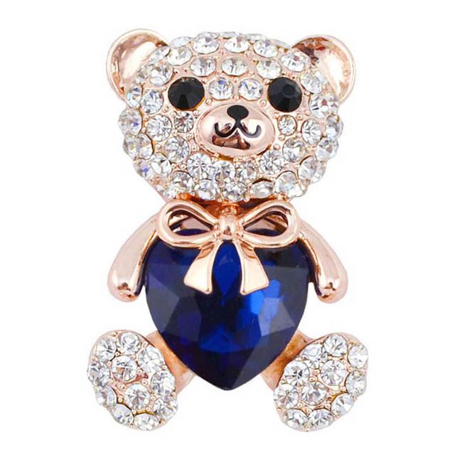 New Arrival AB Rhinestine Heart Bear Brooches For Women Cute Animal Design Brooch Pin Fashion Jewelry Accessories