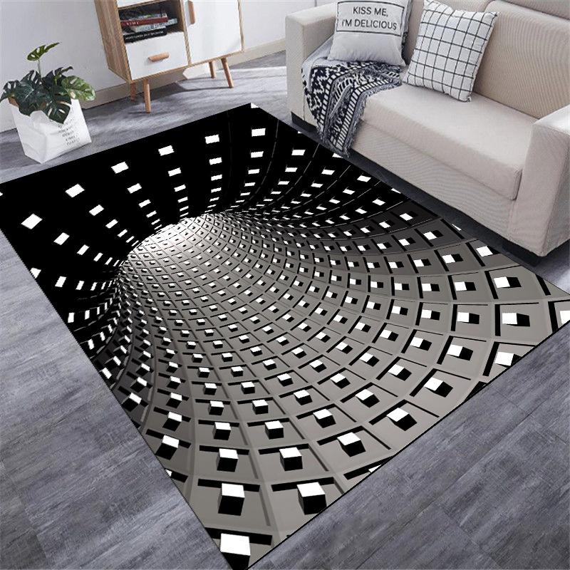 3D Optical Illusion Print Carpet Black and White Checkered Rug Home Decoration Mat Absorbent Non-slip Fun Decor Carpet