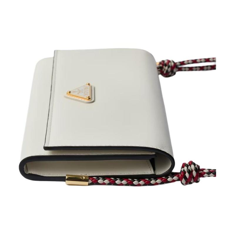 Prada Enameled metal triangle logo cowhide shoulder bag wallet women's white