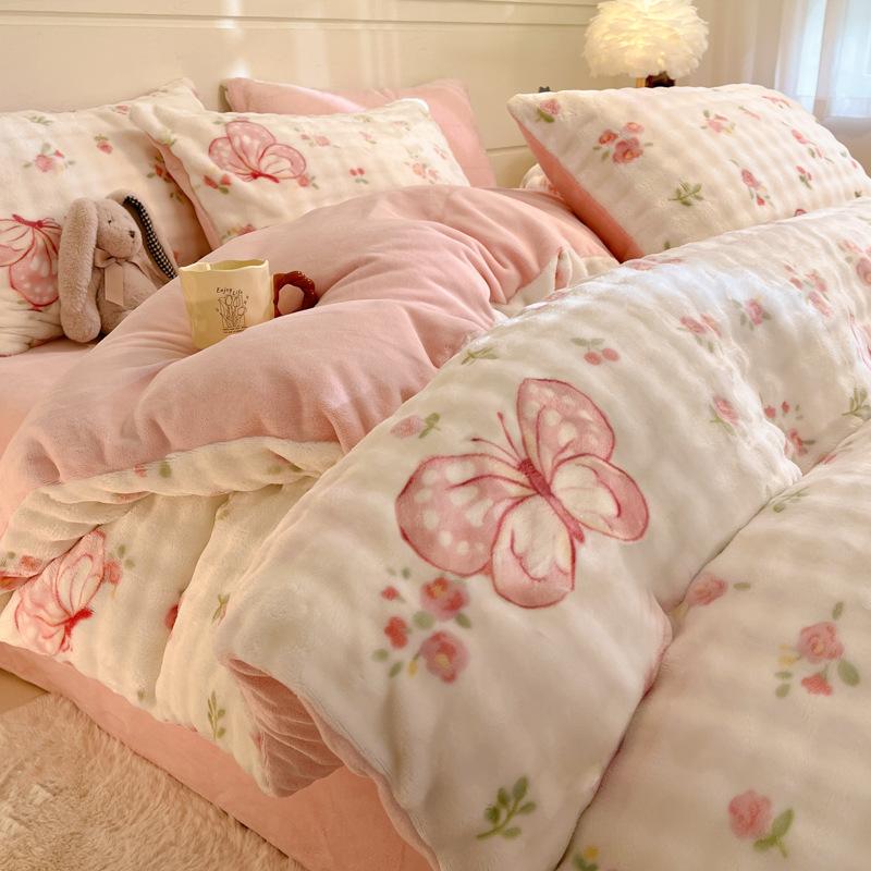 Однотонный молочный флис, четырехсекционный пододеяльник, флисовая утолщенная двухсторонняя простыня