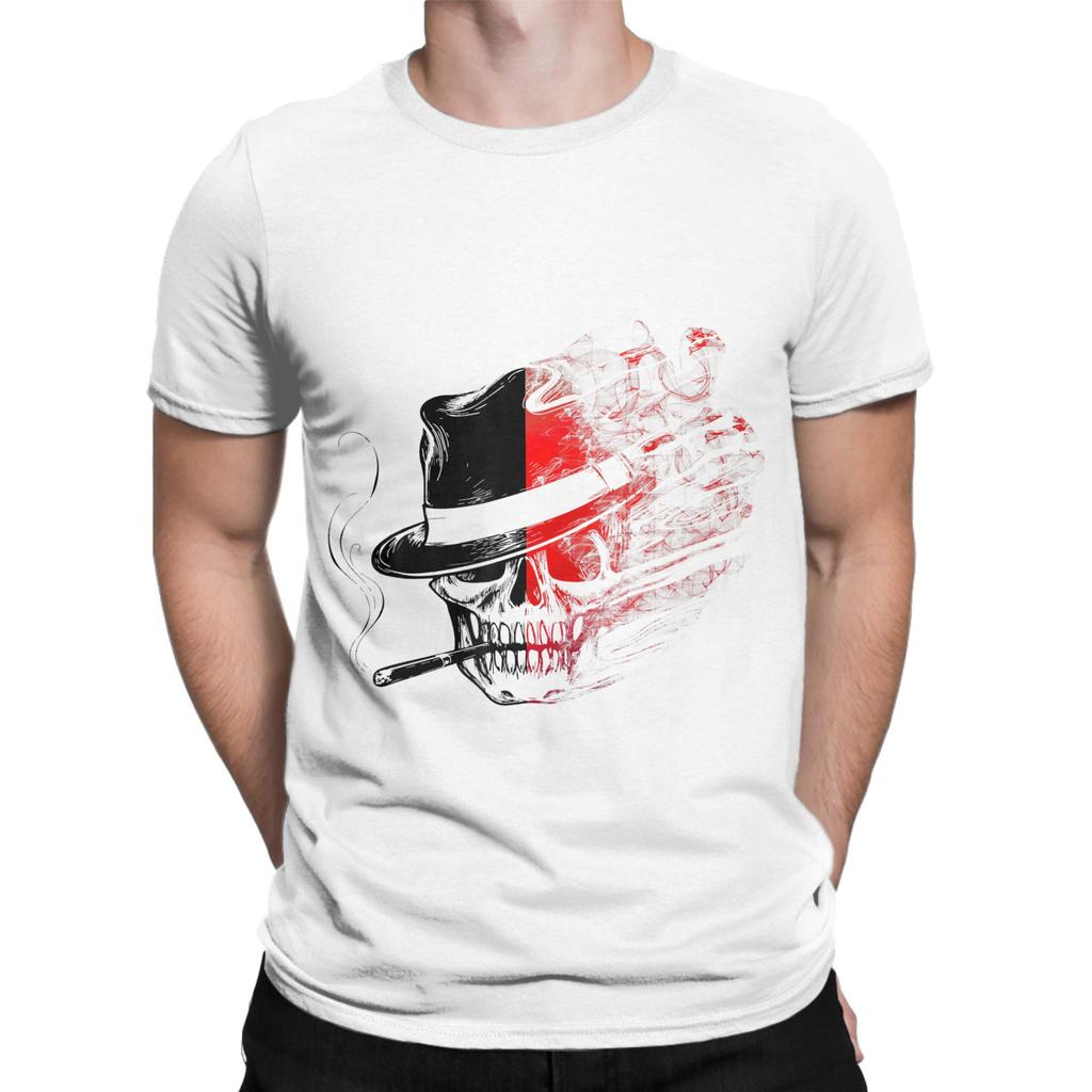 Harajuku TShirt Beach Skeleton Smoking Leisure T Shirts Cotton Tshirt for Couple Y2K Classic Printed Short Sleeve Tees