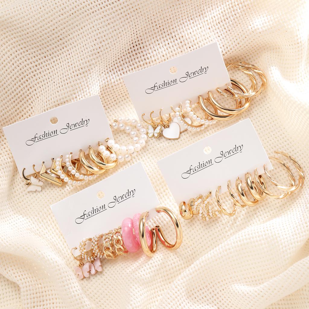 40 Pcs Vintage Heart Butterfly Earrings Set for Women Girls Gold Color Pearl Circle Twist Geometric Hoop Earrings Trendy Jewelry
