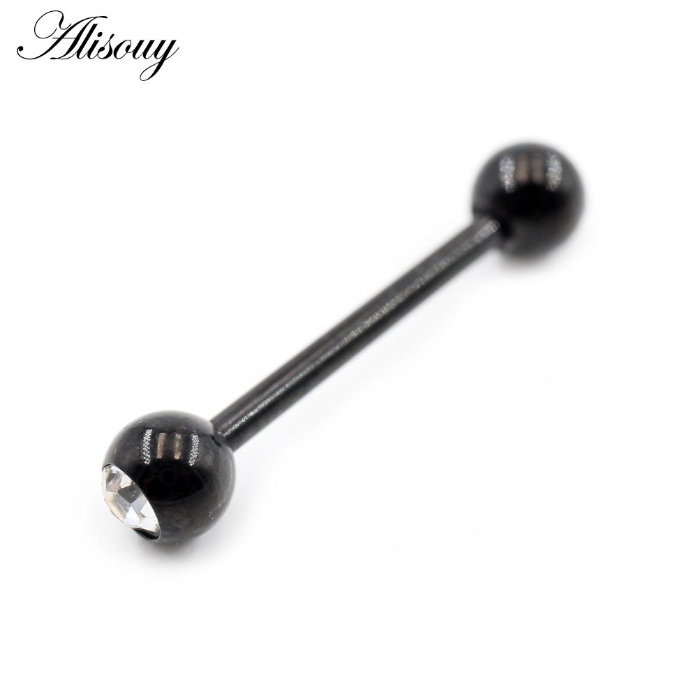 Alisouy 2 шт., 14 г/16 г, шарик из кубического циркона, кольца из нержавеющей стали для языка, пирсинг перегородки, промышленные серьги-штанги, украшения для тела