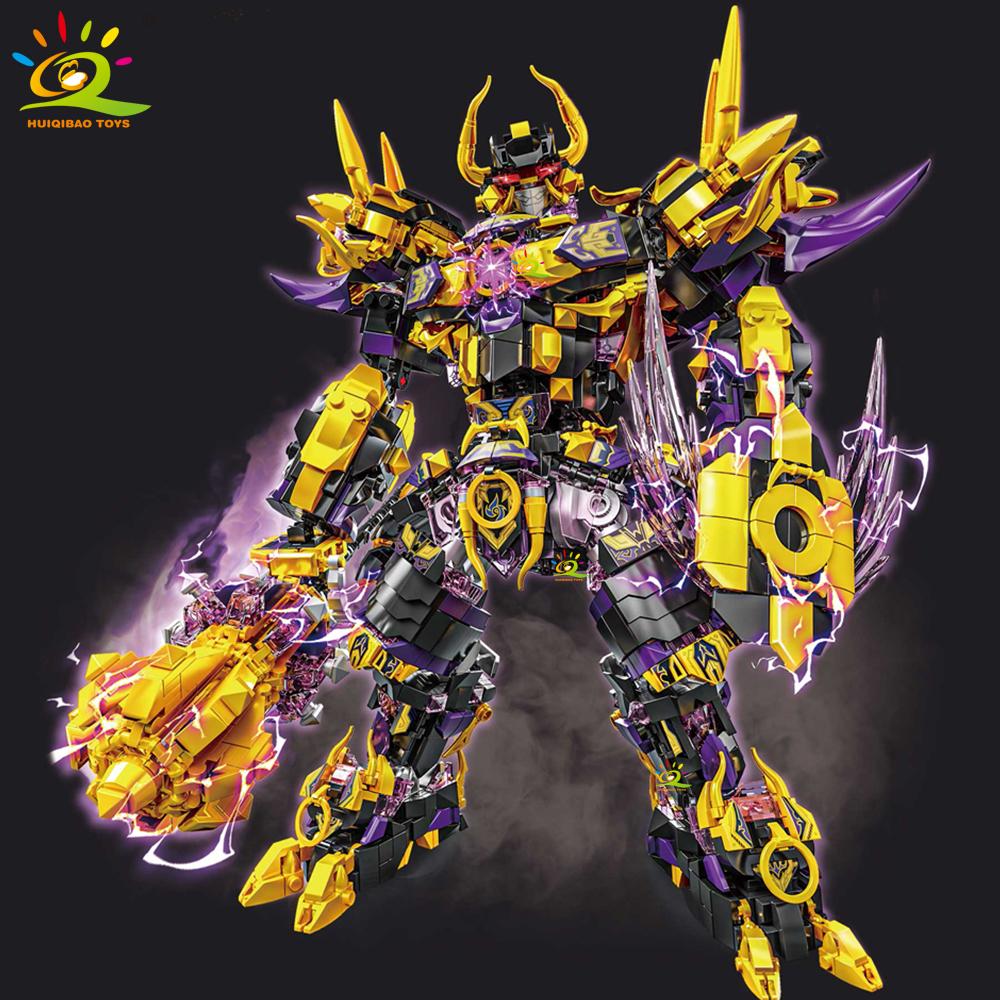 HUIQIBAO Воин Мех Робот Конструктор MOC Шинуазри Экшн-фигурка Кирпич Дети Город Строительство Дисплей Игрушка