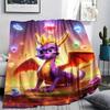 1PC Spyro the Dragon Print Flannel Blanket, High quality Comfortable for All Seasons, Home Decor, Warmth and Comfort, Perfect for Christmas Gifts