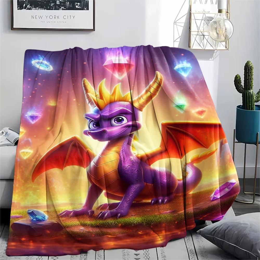 1PC Spyro the Dragon Print Flannel Blanket, High quality Comfortable for All Seasons, Home Decor, Warmth and Comfort, Perfect for Christmas Gifts