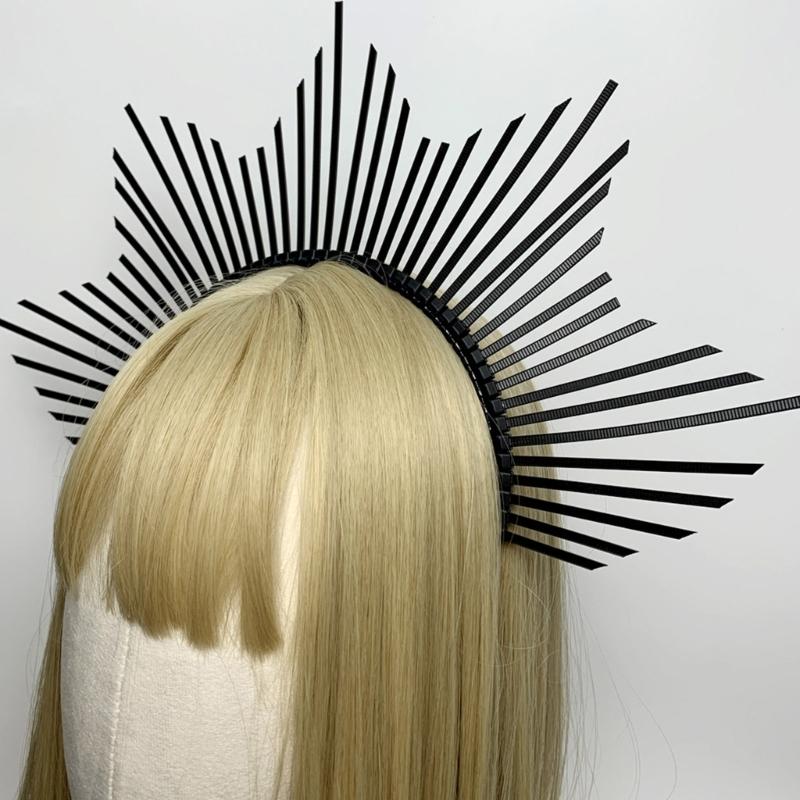 Темный ободок Корона ангела Ободок Свадебные тиары Божественный головной убор принцессы Обруч для волос Барочные тиары с шипами