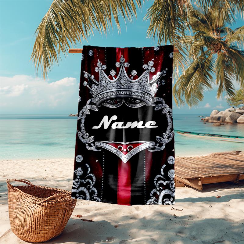 1PC Custom Name Royal Crown Beach Towel Highly Absorbent And Sand-Resistant Towel for Swimming, Pool, Yoga, And Travel Lightweight