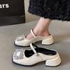 Rhinestone Square Buckle Bag Head Half Slippers Women's Summer Wear 2025 New Fashion Thick Heel Silver Super Fire Mary Jane Shoes